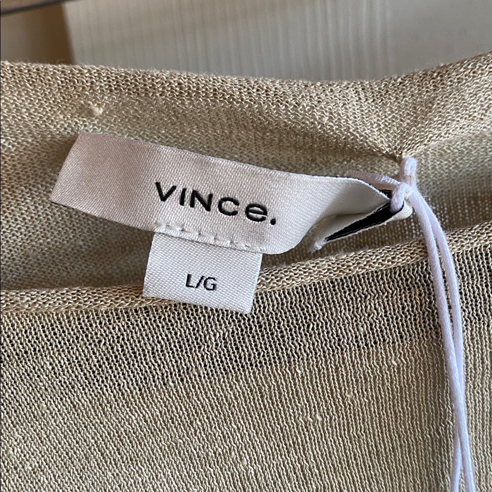 Vince NWT Taupe Linen Blend Dropped Shoulder Long Sleeve Boat Neck Knit Sweater - Picture 8 of 11